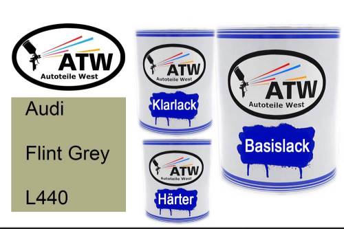 Audi, Flint Grey, L440: 1L Lackdose + 1L Klarlack + 500ml Härter - Set, von ATW Autoteile West.